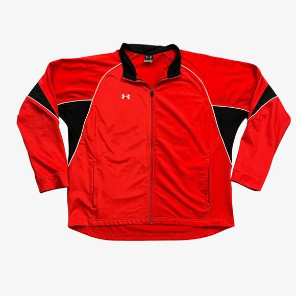 Under Armour Track Jacket Mens XL Extra Large Red Black MD Full Zip Mock Neck - Picture 1 of 13